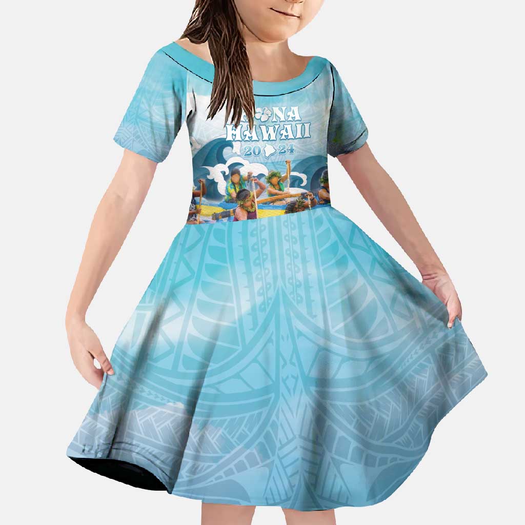 Hawaii Outrigger Canoe Race Family Matching Tank Maxi Dress and Hawaiian Shirt Polynesian Style Watercolor Style