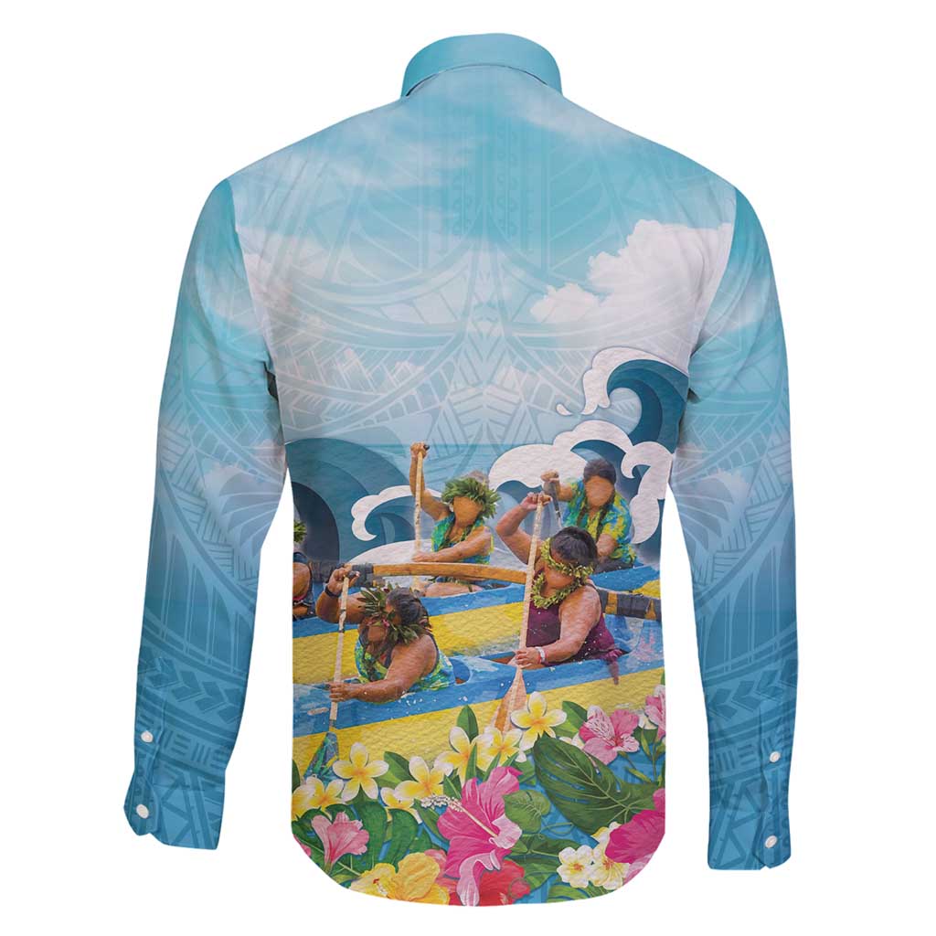Hawaii Outrigger Canoe Race Family Matching Tank Maxi Dress and Hawaiian Shirt Polynesian Style Watercolor Style