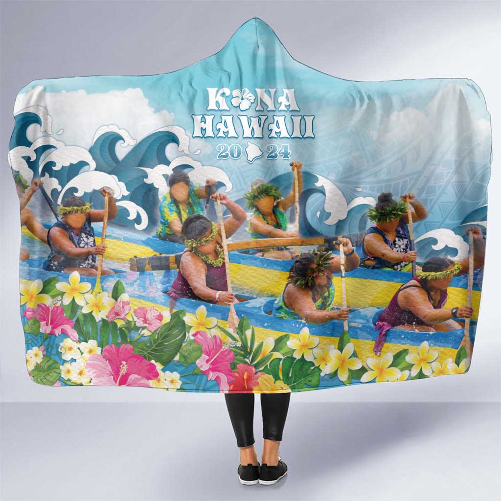 Hawaii Outrigger Canoe Race Hooded Blanket Polynesian Style Watercolor Style LT05 One Size Blue - Polynesian Pride
