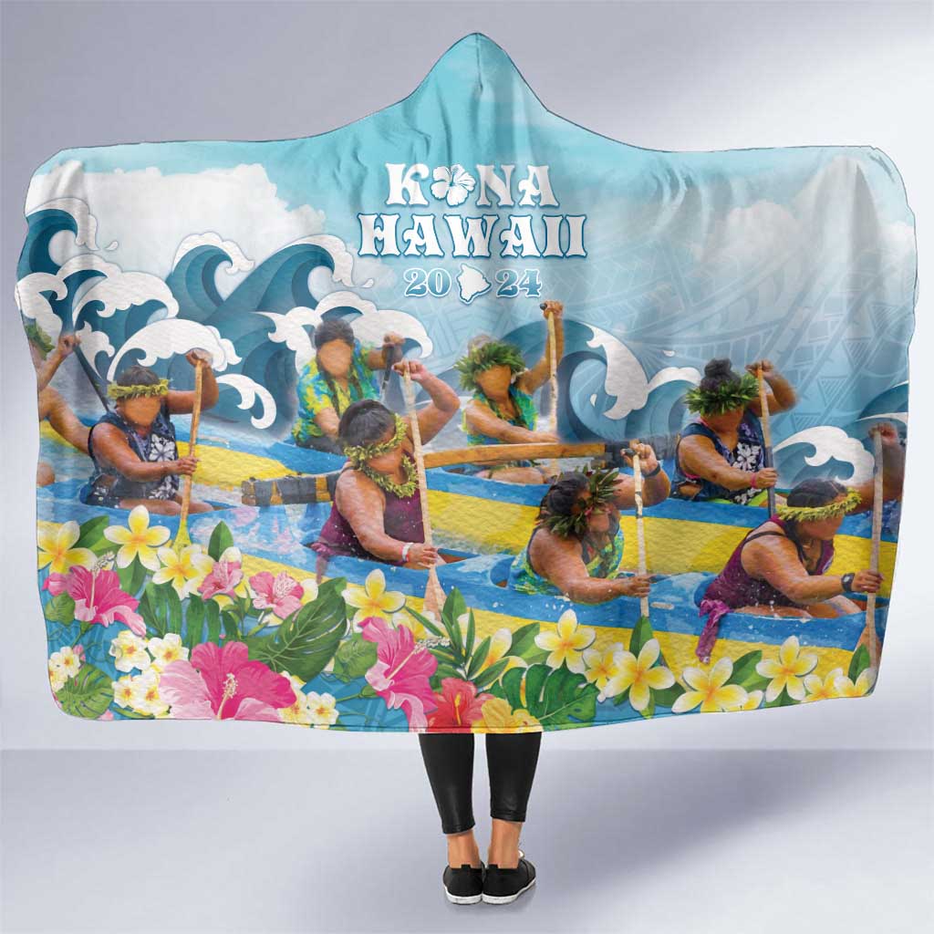 Hawaii Outrigger Canoe Race Hooded Blanket Polynesian Style Watercolor Style