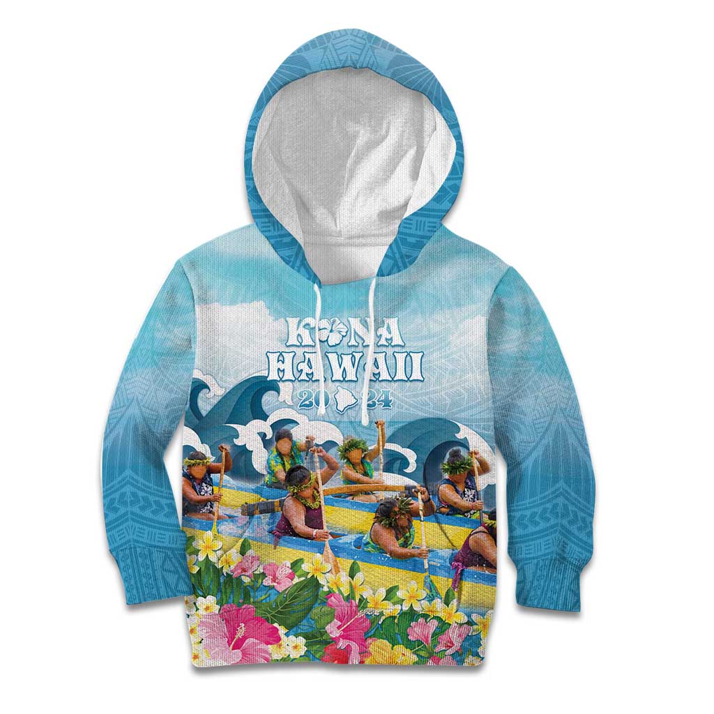 Hawaii Outrigger Canoe Race Kid Hoodie Polynesian Style Watercolor Style