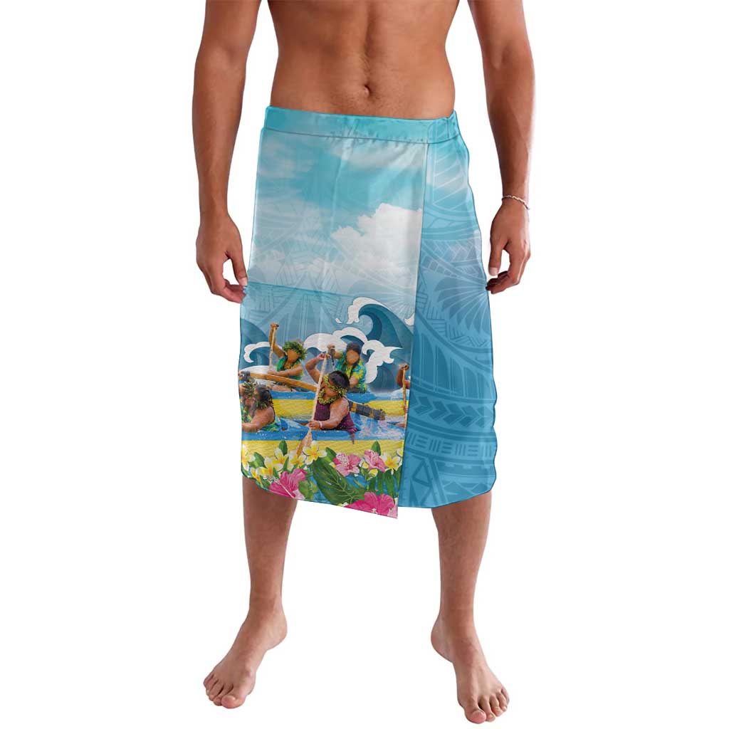 Hawaii Outrigger Canoe Race Lavalava Polynesian Style Watercolor Style LT05 Blue - Polynesian Pride