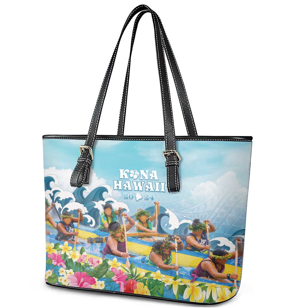 Hawaii Outrigger Canoe Race Leather Tote Bag Polynesian Style Watercolor Style LT05 - Polynesian Pride