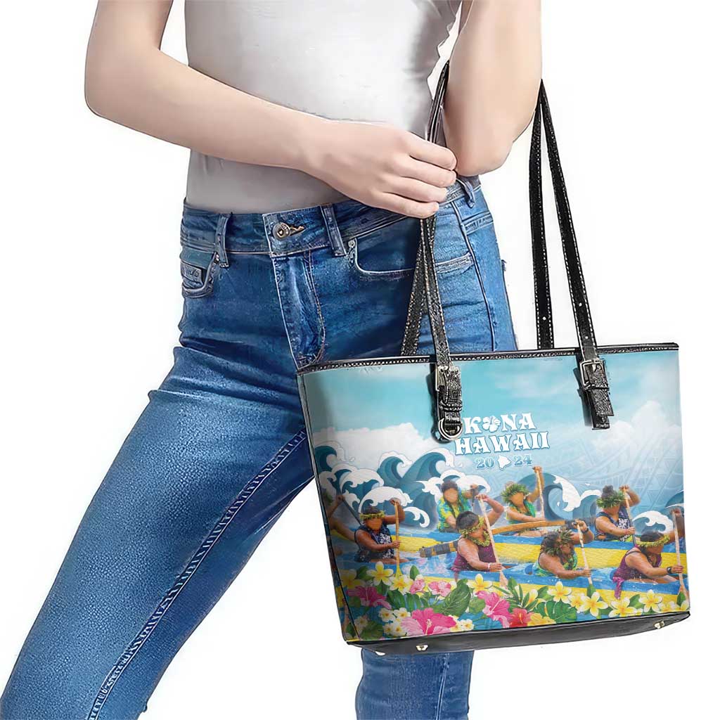 Hawaii Outrigger Canoe Race Leather Tote Bag Polynesian Style Watercolor Style LT05 - Polynesian Pride