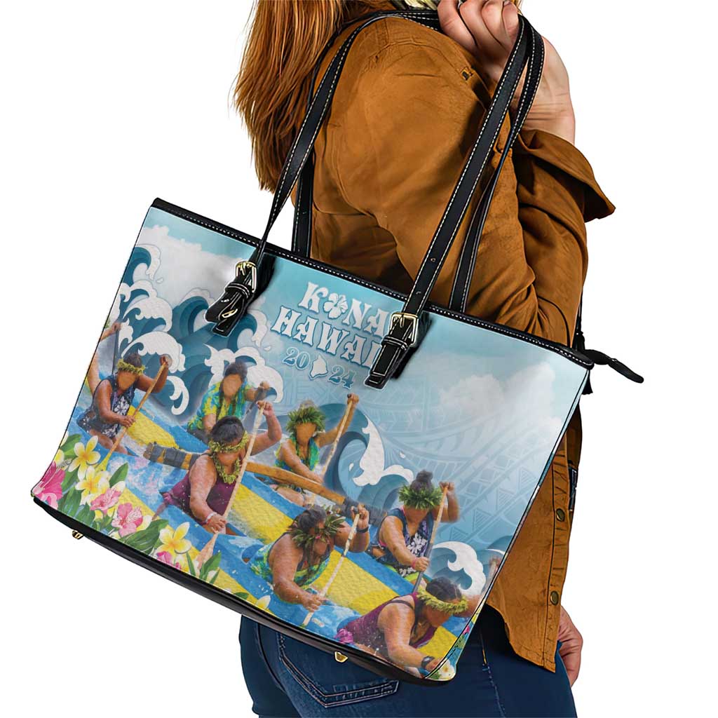 Hawaii Outrigger Canoe Race Leather Tote Bag Polynesian Style Watercolor Style LT05 - Polynesian Pride