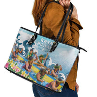 Hawaii Outrigger Canoe Race Leather Tote Bag Polynesian Style Watercolor Style LT05 - Polynesian Pride