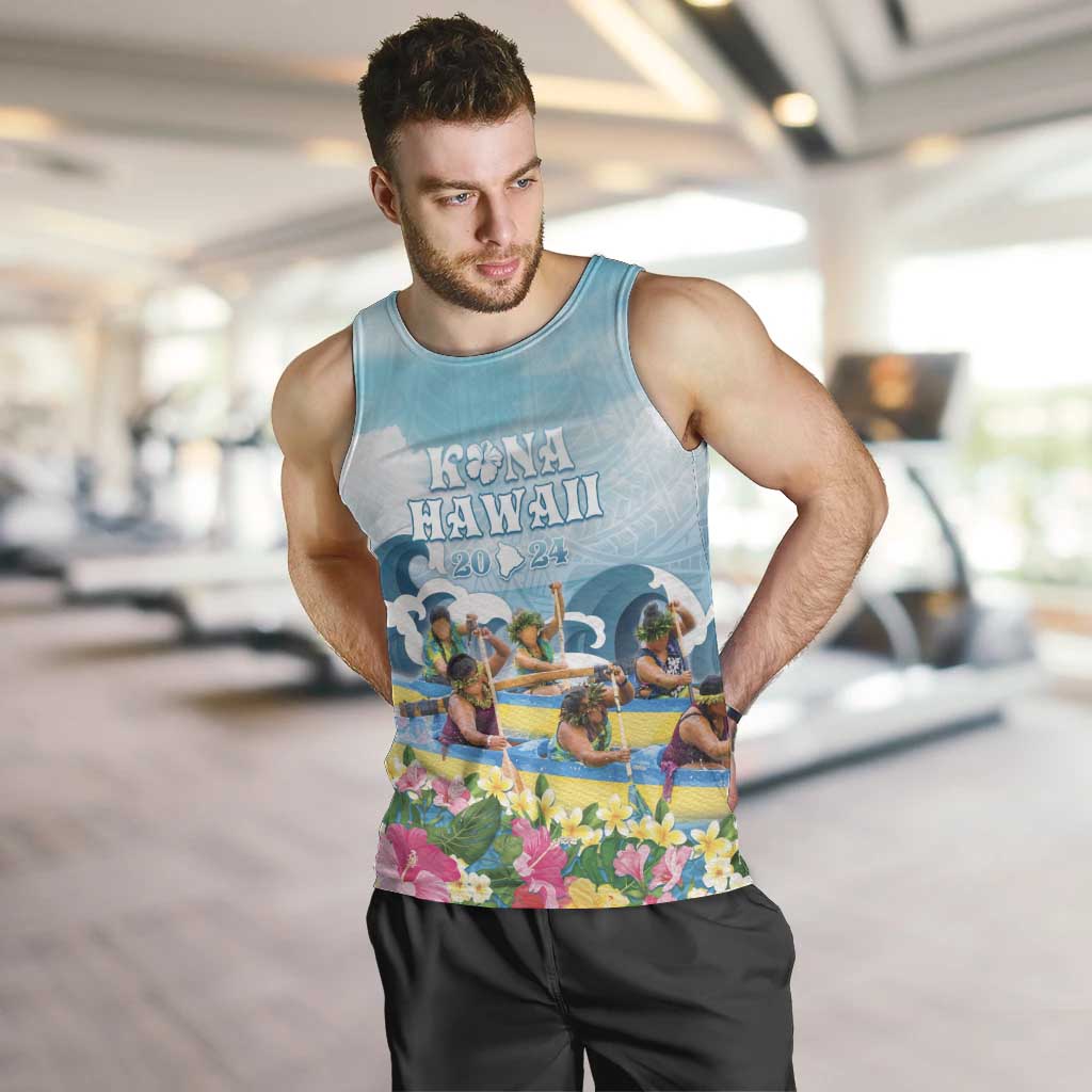 Hawaii Outrigger Canoe Race Men Tank Top Polynesian Style Watercolor Style LT05 Blue - Polynesian Pride