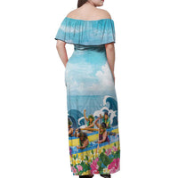 Hawaii Outrigger Canoe Race Off Shoulder Maxi Dress Polynesian Style Watercolor Style LT05 - Polynesian Pride