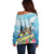 Hawaii Outrigger Canoe Race Off Shoulder Sweater Polynesian Style Watercolor Style