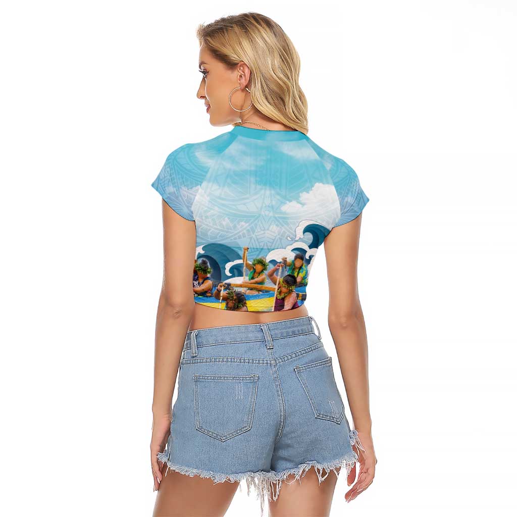Hawaii Outrigger Canoe Race Raglan Cropped T Shirt Polynesian Style Watercolor Style