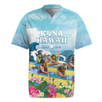 Hawaii Outrigger Canoe Race Rugby Jersey Polynesian Style Watercolor Style LT05 Blue - Polynesian Pride