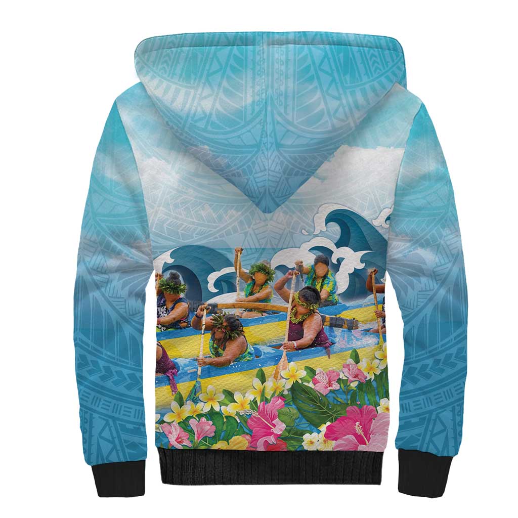 Hawaii Outrigger Canoe Race Sherpa Hoodie Polynesian Style Watercolor Style LT05 - Polynesian Pride