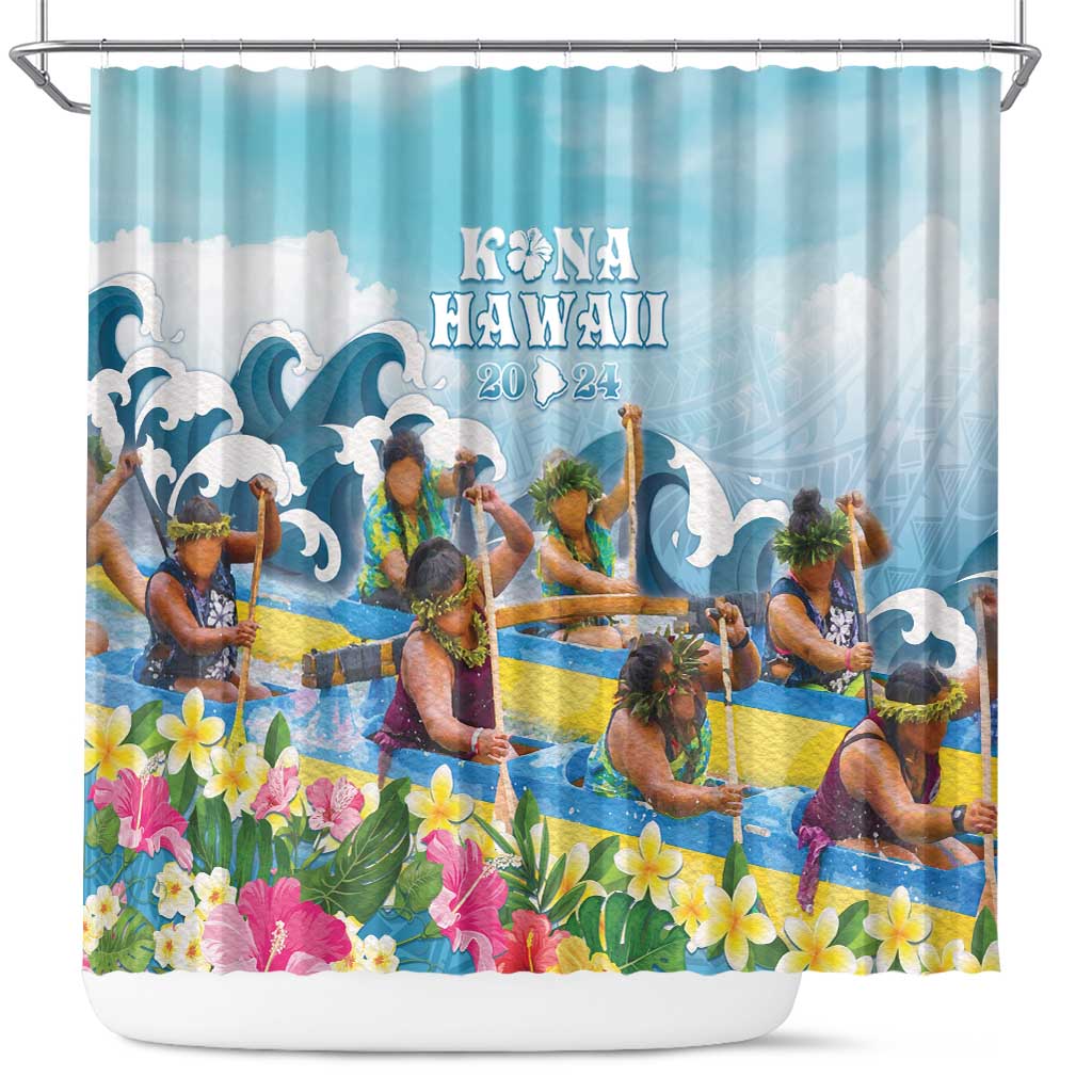 Hawaii Outrigger Canoe Race Shower Curtain Polynesian Style Watercolor Style