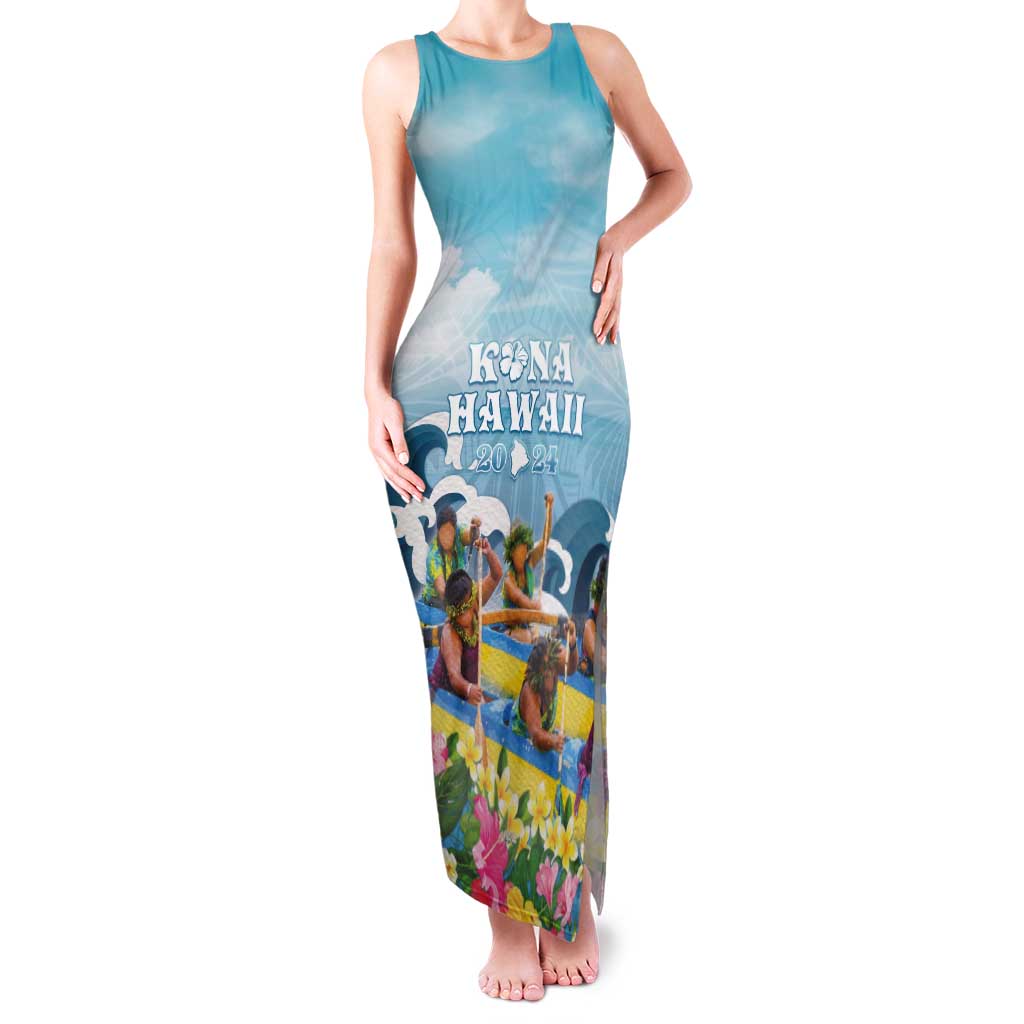 Hawaii Outrigger Canoe Race Tank Maxi Dress Polynesian Style Watercolor Style LT05 Women Blue - Polynesian Pride