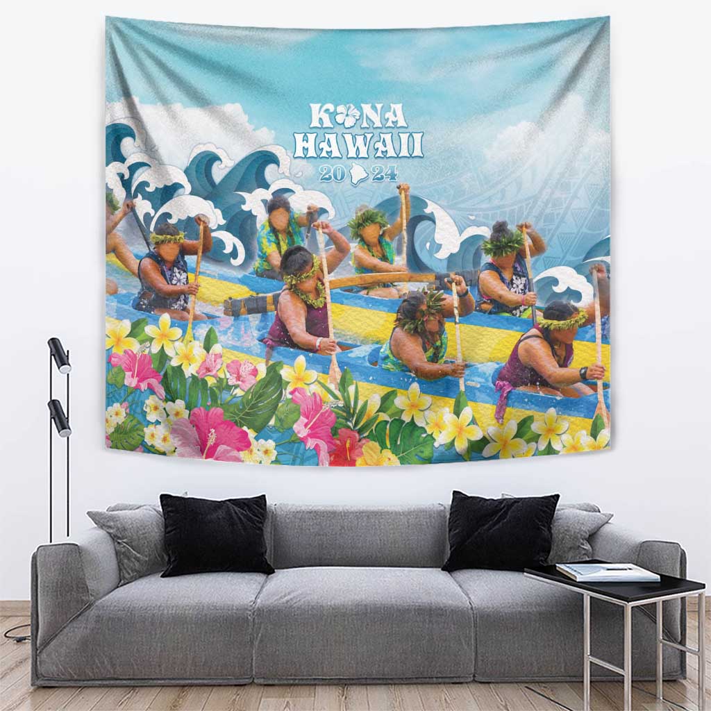 Hawaii Outrigger Canoe Race Tapestry Polynesian Style Watercolor Style