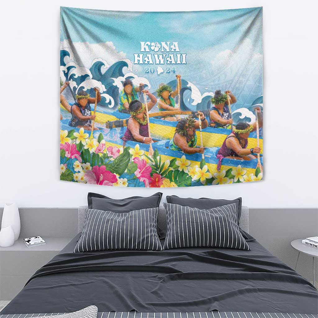 Hawaii Outrigger Canoe Race Tapestry Polynesian Style Watercolor Style