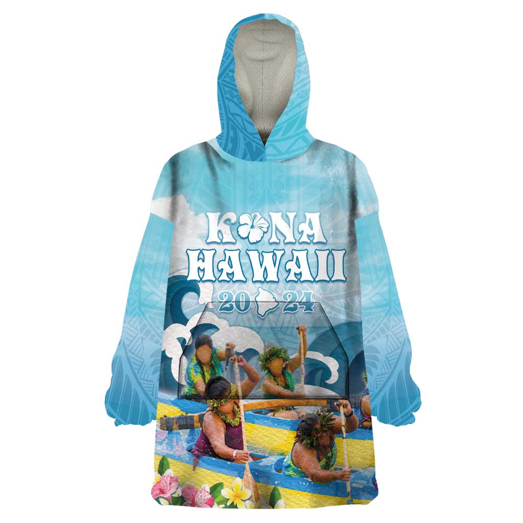 Hawaii Outrigger Canoe Race Wearable Blanket Hoodie Polynesian Style Watercolor Style LT05 One Size Blue - Polynesian Pride