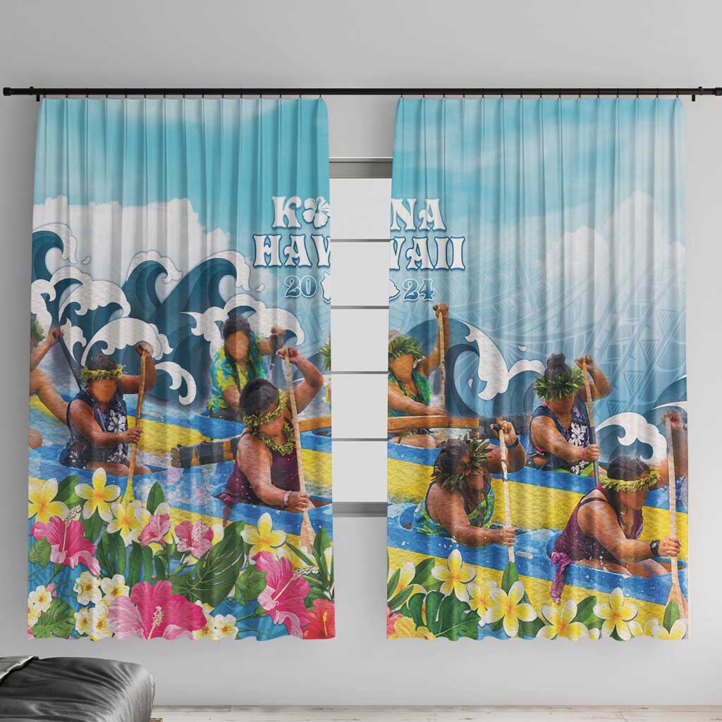Hawaii Outrigger Canoe Race Window Curtain Polynesian Style Watercolor Style LT05 With Hooks Blue - Polynesian Pride