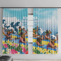Hawaii Outrigger Canoe Race Window Curtain Polynesian Style Watercolor Style LT05 With Hooks Blue - Polynesian Pride