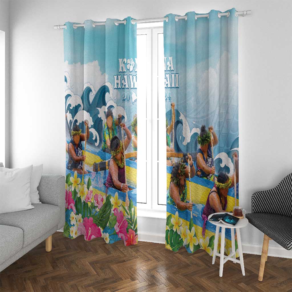Hawaii Outrigger Canoe Race Window Curtain Polynesian Style Watercolor Style LT05 With Grommets Blue - Polynesian Pride