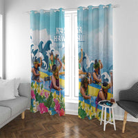 Hawaii Outrigger Canoe Race Window Curtain Polynesian Style Watercolor Style LT05 With Grommets Blue - Polynesian Pride