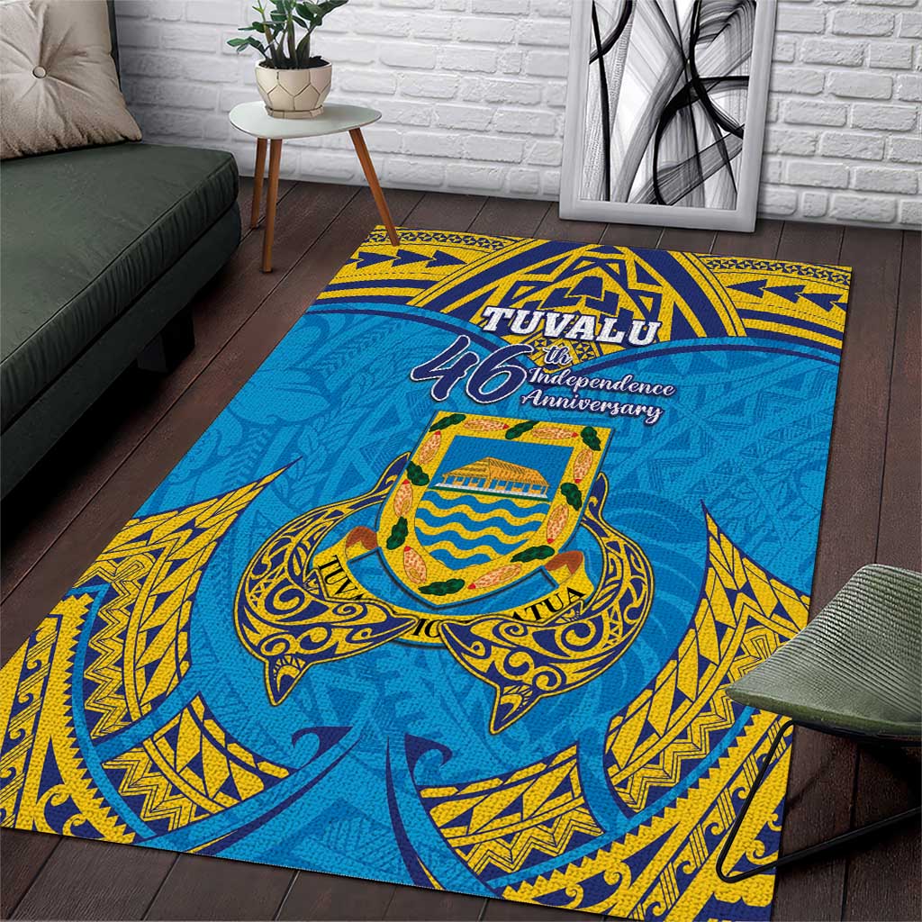 Tuvalu Independence Day Area Rug Coat Of Arms With Polynesian Dolphin Tattoo