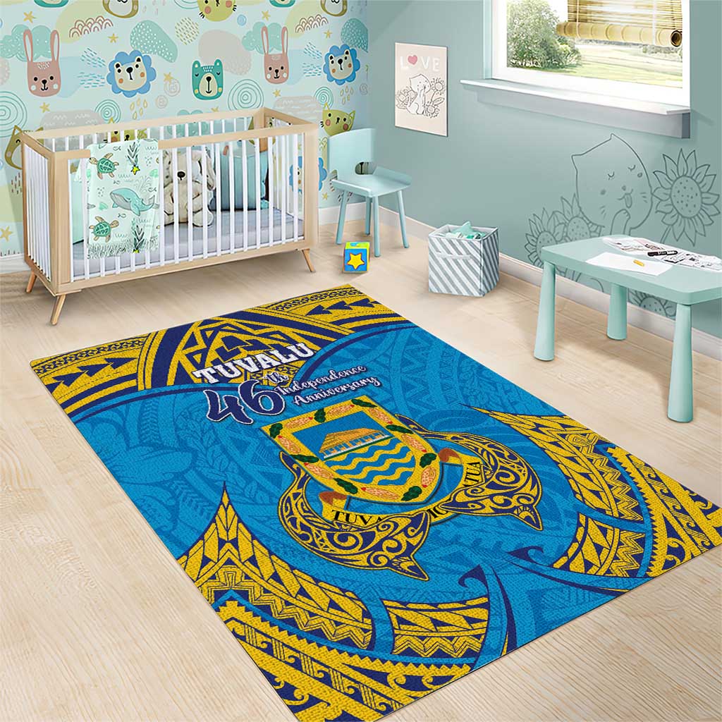 Tuvalu Independence Day Area Rug Coat Of Arms With Polynesian Dolphin Tattoo