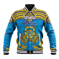 Personalised Tuvalu Independence Day Baseball Jacket Coat Of Arms With Polynesian Dolphin Tattoo LT05 Unisex Blue - Polynesian Pride
