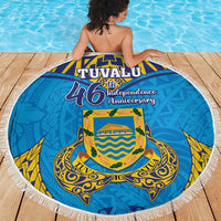 Tuvalu Independence Day Beach Blanket Coat Of Arms With Polynesian Dolphin Tattoo LT05 - Polynesian Pride