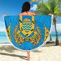 Tuvalu Independence Day Beach Blanket Coat Of Arms With Polynesian Dolphin Tattoo LT05 - Polynesian Pride