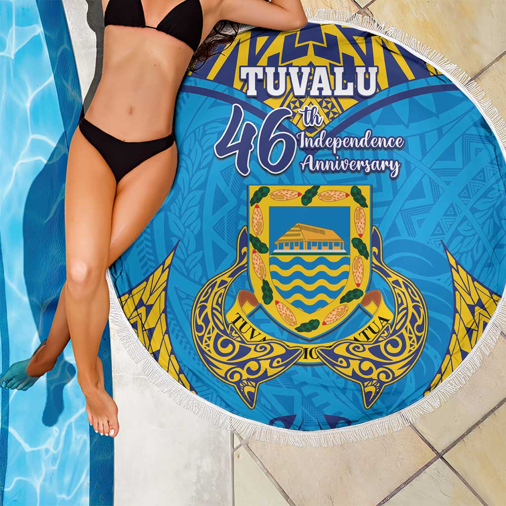 Tuvalu Independence Day Beach Blanket Coat Of Arms With Polynesian Dolphin Tattoo LT05 - Polynesian Pride
