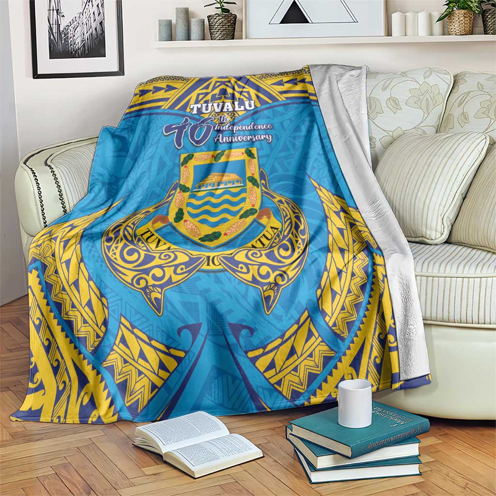 Tuvalu Independence Day Blanket Coat Of Arms With Polynesian Dolphin Tattoo