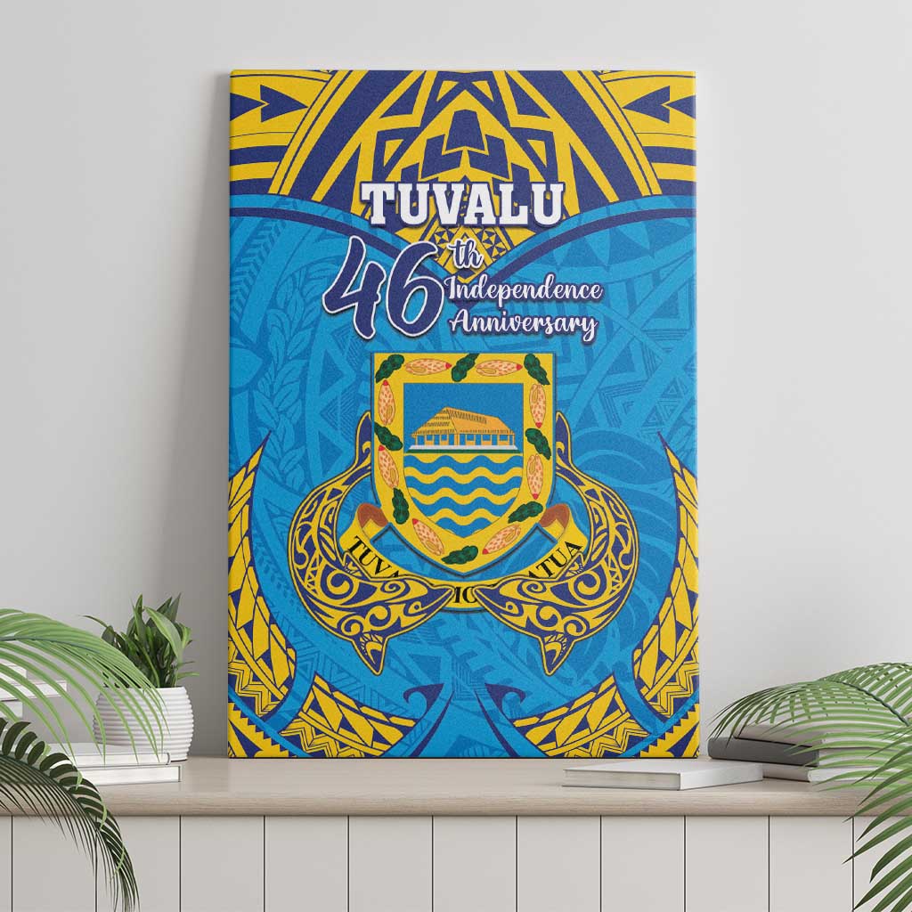 Tuvalu Independence Day Canvas Wall Art Coat Of Arms With Polynesian Dolphin Tattoo LT05 - Polynesian Pride
