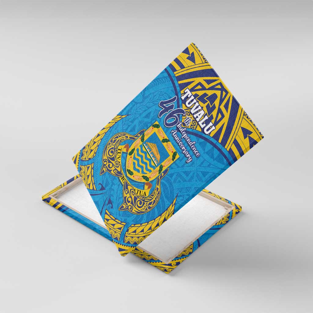 Tuvalu Independence Day Canvas Wall Art Coat Of Arms With Polynesian Dolphin Tattoo LT05 With Frame Blue - Polynesian Pride