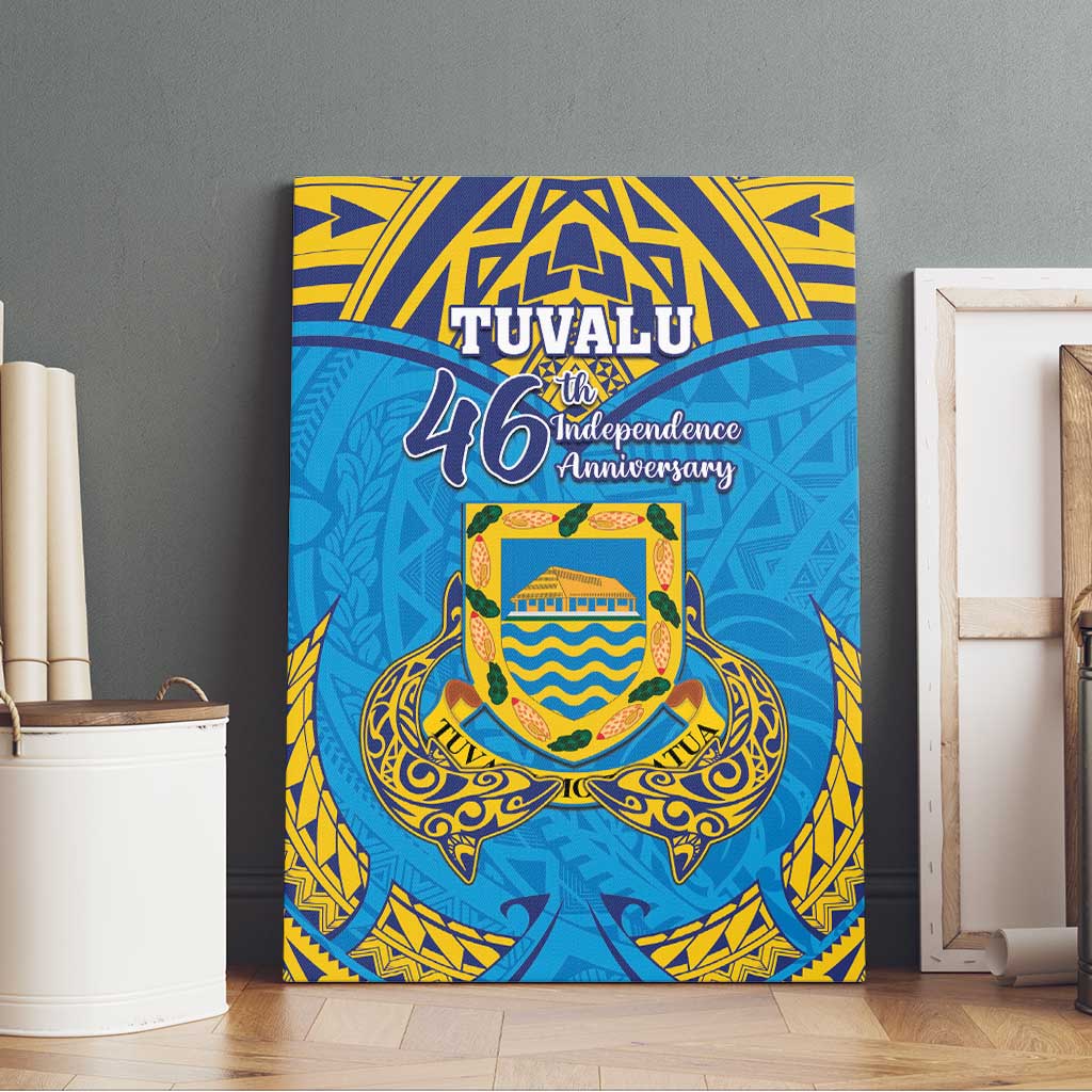 Tuvalu Independence Day Canvas Wall Art Coat Of Arms With Polynesian Dolphin Tattoo LT05 - Polynesian Pride