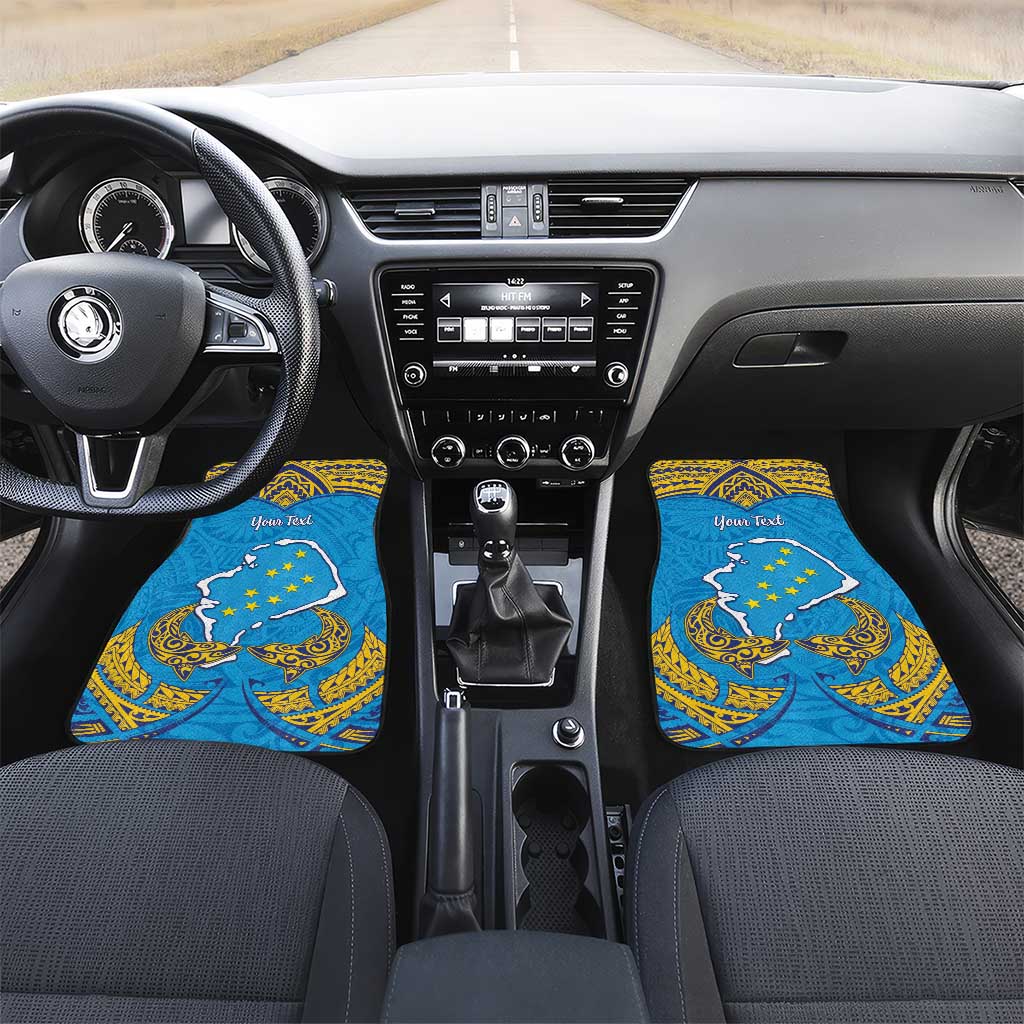 Tuvalu Independence Day Car Mats Coat Of Arms With Polynesian Dolphin Tattoo LT05 Set 2pcs - Front Blue - Polynesian Pride