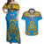 Personalised Tuvalu Independence Day Couples Matching Off Shoulder Maxi Dress and Hawaiian Shirt Coat Of Arms With Polynesian Dolphin Tattoo