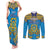 Personalised Tuvalu Independence Day Couples Matching Tank Maxi Dress and Long Sleeve Button Shirt Coat Of Arms With Polynesian Dolphin Tattoo