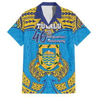 Personalised Tuvalu Independence Day Family Matching Long Sleeve Bodycon Dress and Hawaiian Shirt Coat Of Arms With Polynesian Dolphin Tattoo