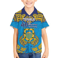 Personalised Tuvalu Independence Day Family Matching Long Sleeve Bodycon Dress and Hawaiian Shirt Coat Of Arms With Polynesian Dolphin Tattoo