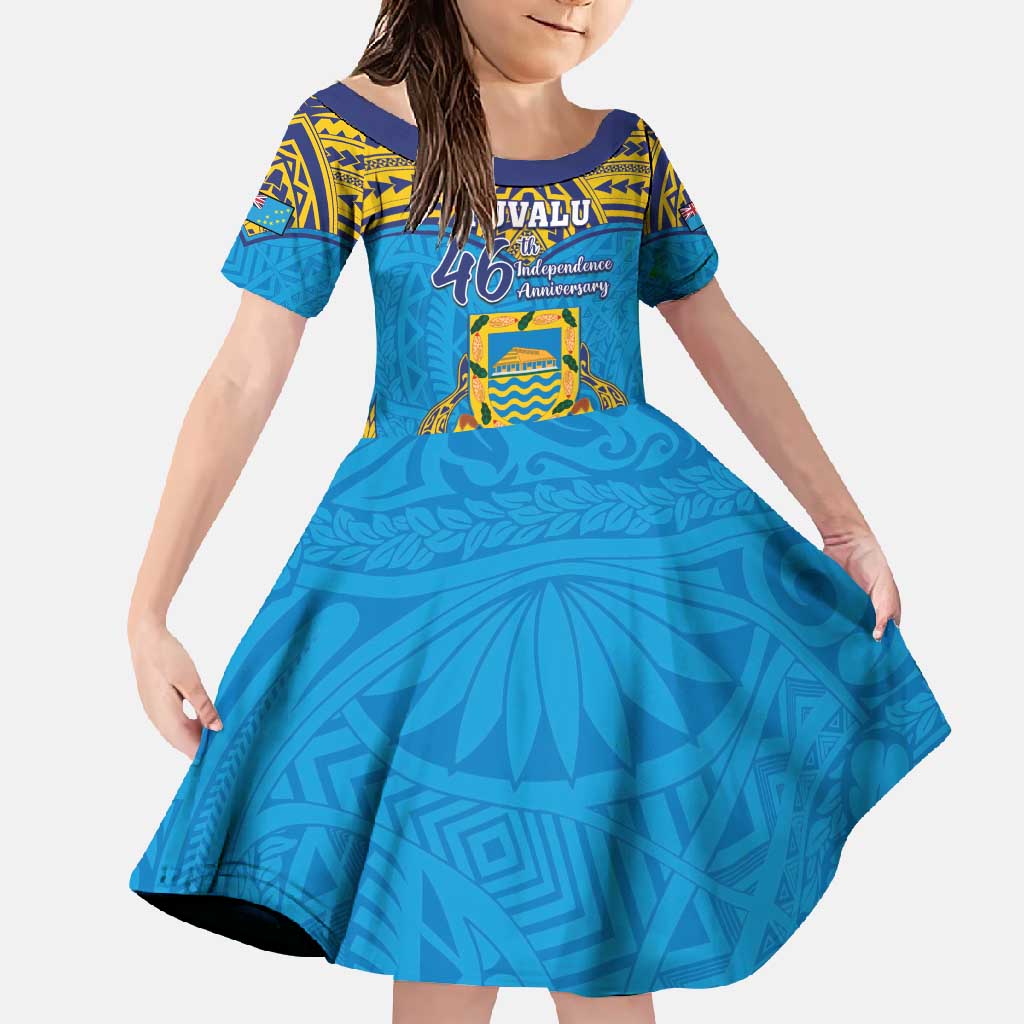 Personalised Tuvalu Independence Day Family Matching Mermaid Dress and Hawaiian Shirt Coat Of Arms With Polynesian Dolphin Tattoo