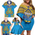 Personalised Tuvalu Independence Day Family Matching Off Shoulder Short Dress and Hawaiian Shirt Coat Of Arms With Polynesian Dolphin Tattoo