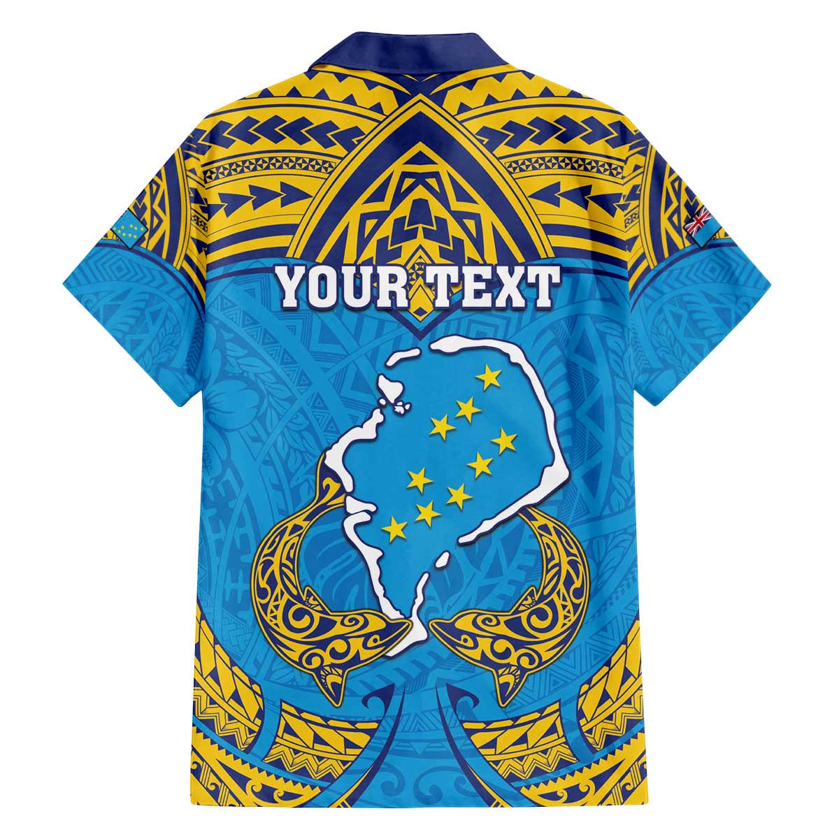Personalised Tuvalu Independence Day Family Matching Off Shoulder Short Dress and Hawaiian Shirt Coat Of Arms With Polynesian Dolphin Tattoo