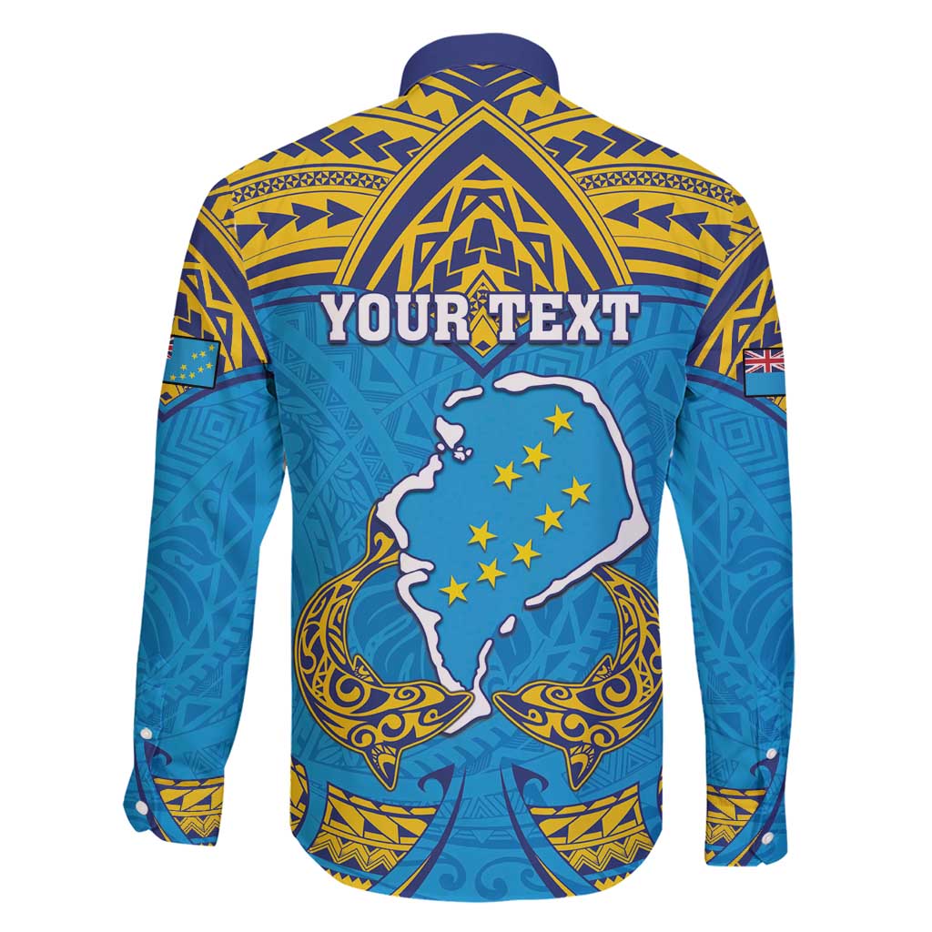 Personalised Tuvalu Independence Day Family Matching Short Sleeve Bodycon Dress and Hawaiian Shirt Coat Of Arms With Polynesian Dolphin Tattoo