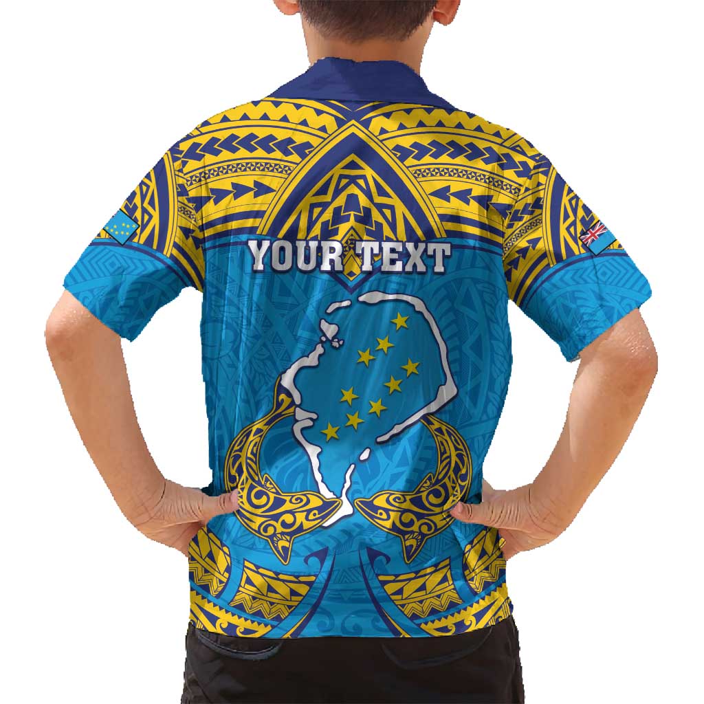 Personalised Tuvalu Independence Day Family Matching Tank Maxi Dress and Hawaiian Shirt Coat Of Arms With Polynesian Dolphin Tattoo
