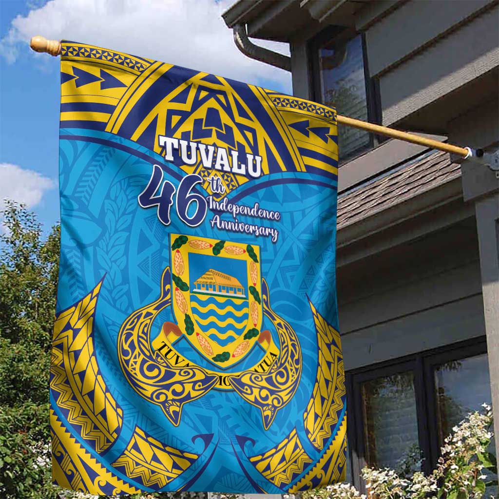 Tuvalu Independence Day Garden Flag Coat Of Arms With Polynesian Dolphin Tattoo LT05 - Polynesian Pride