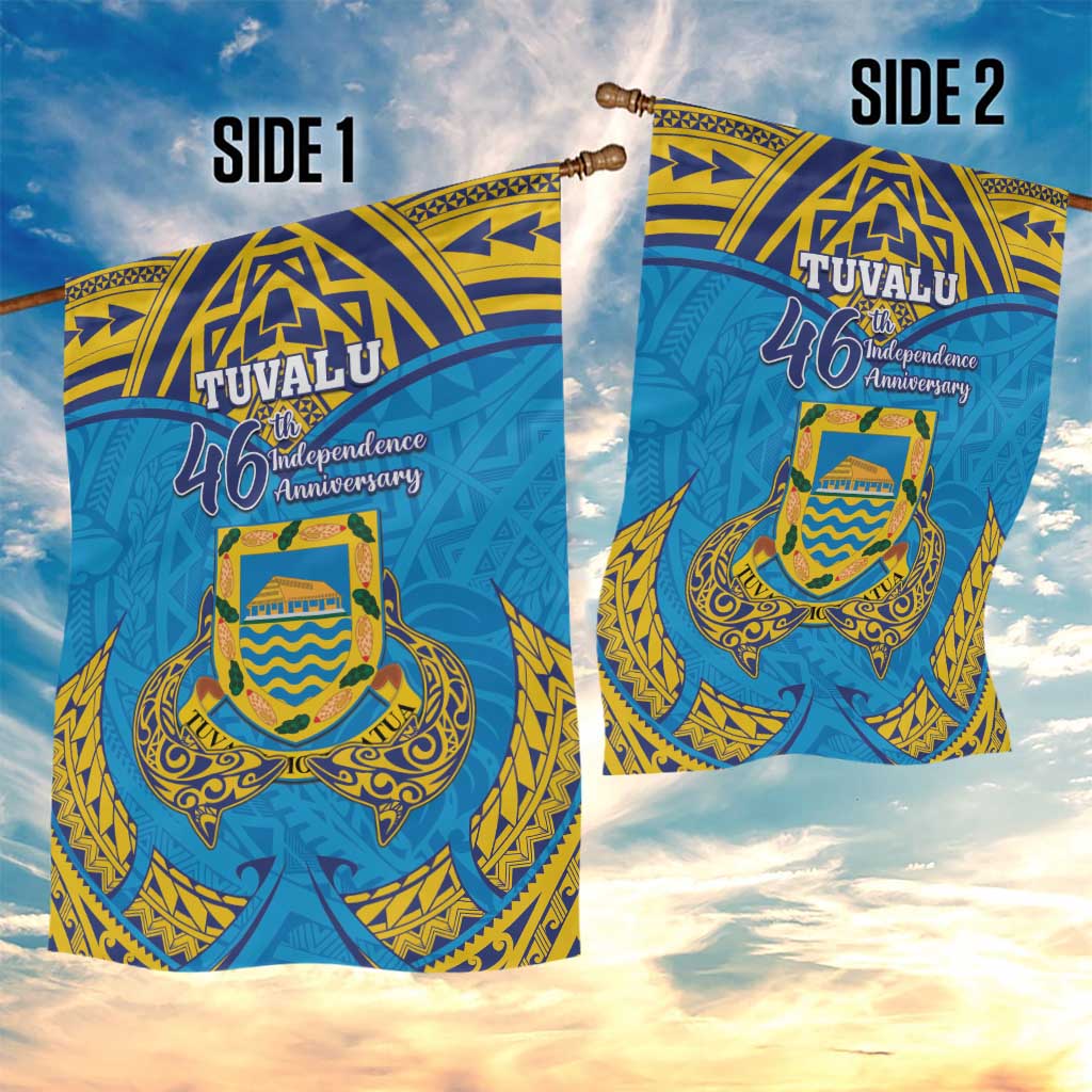 Tuvalu Independence Day Garden Flag Coat Of Arms With Polynesian Dolphin Tattoo LT05 - Polynesian Pride