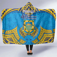 Tuvalu Independence Day Hooded Blanket Coat Of Arms With Polynesian Dolphin Tattoo LT05 One Size Blue - Polynesian Pride
