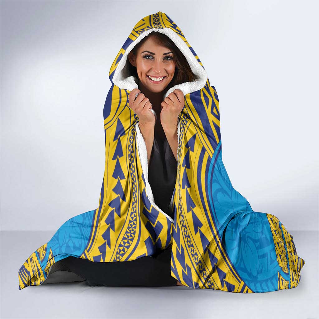 Tuvalu Independence Day Hooded Blanket Coat Of Arms With Polynesian Dolphin Tattoo LT05 - Polynesian Pride