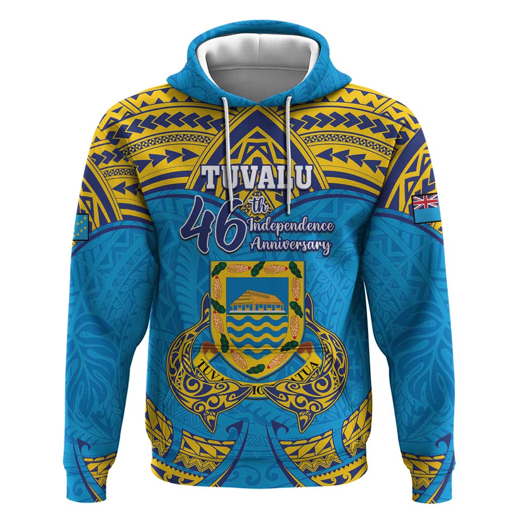 Personalised Tuvalu Independence Day Hoodie Coat Of Arms With Polynesian Dolphin Tattoo